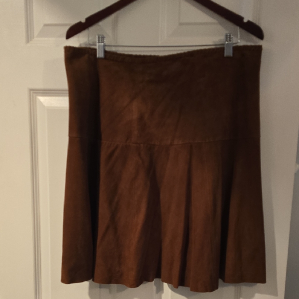 Ralph Lauren Chocolate Leather A-Line Skirt.